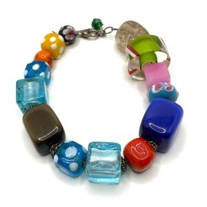 Handmade Multicolor Glass Bead Bracelet with Sterling Silver Clasp